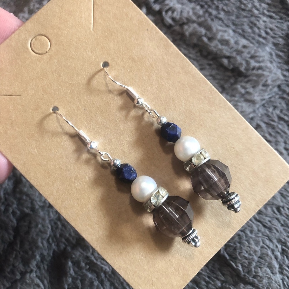 Handcrafted glass beads genuine stone sodalite dangle earrings